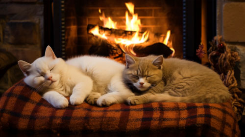 Cat Sleeps By The Fireplace Live Wallpaper