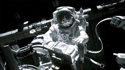 Girl Repairing Space Station Live Wallpaper